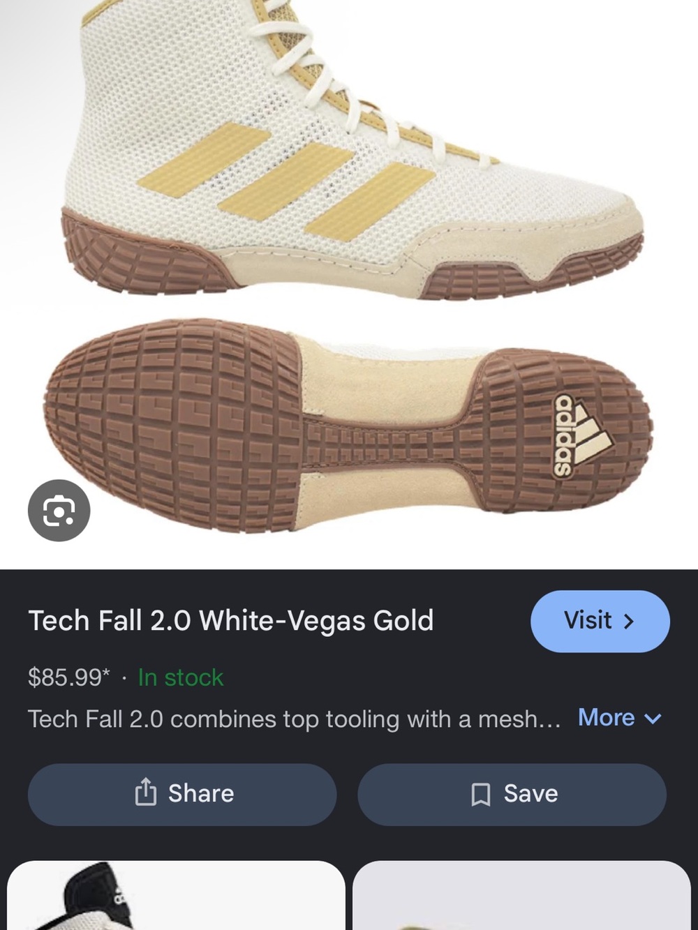 adidas Tech Fall 2.0 Men’s White with Gold Accent wrestling Shoes